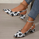 Zoki Fashion Leopard Print Thick Heel Sandals Women Back Strap High Heels Sandals Woman Plus Size 42 Pointed Toe Slingbacks