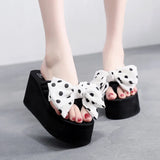 Summer Slippers Women Wedges Sandals Super High Heels Ladies Fashion Flip Flops Cute Bowknot Female Party Shoes Plus Size Slides
