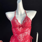 Women Lingerie Lace Underwear Transparent Erotic Costumes Red Split Sexy Dress For Sex Lady Sleepwear Plus Size Nightdress