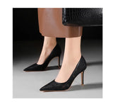 NASBAVI Sexy Lace High Heels Net Gauze Thin Heel Pointed Toe Slimming Nightclub Style Low Heel Single Shoes 41 42 43