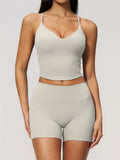 New Yoga Sets Women V Neck Back Criss Cross Sports Tank Top High Waist Butt Lift Shorts Fitness Suit Gym Running Workout Clothes