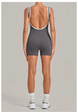 Women's Seamless Yoga Jumpsuits Sports Fitness Gym Sleeveless Backless Hip-lifting Shorts One-piece Training Workout Jumpsuit