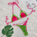 Splicing Halter High Leg Cut Padded Bikini Female Swimsuit Women Swimwear Two-Pieces Bikini Set Bather Bathing Suit Swim V6148