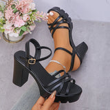 Women's Ankle Buckle High-Heeled Sandals New Style Cross Strap Platform Sandal Female 2025 Outdoor Thick Heel Sandalias Mujer