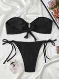 2026 Ring Linked Bandeau Bikini Solid String Swimwear Female Sexy Swimsuit Women Bathers Bathing Swimming Swim Suit Beachwear