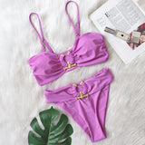 9 Colors Sexy Bikini Women Swimwear Swimsuit High Waist Metal Decor Leopard Print Female Bikinis Set Bathing Suit Beach Biquinis