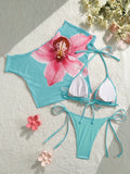 DEKA Flower Printed Short Sleeve Bikini Female Swimsuit Women Swimwear Three-pieces Bikini set Bather Bathing Suit Swim