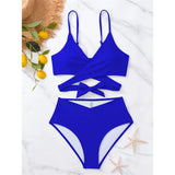 S - XL New 7 Colors V Neck High Waist Bikini Female Swimsuit Women Swimwear Two-pieces Bikini Set Bather Bathing Suit Swim V5006