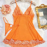 Sexy Nightgown Women Sleepwear Dress Sling Elegant Costume Embroidered nightdress Pajama Set With Thongs Baby Doll