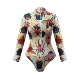 S - XXL New One Piece Swimsuit Women Swimwear Female Padded Bather Bathing Suit Swim With Pants Zipper Printed Long Sleeve K8113