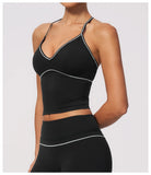 Summer Back I Shaped Sports Bra Sexy Deep V Neck Contrast Color Slimming Yoga Tank Top Outdoor Workout Fitness Gym Running Vest