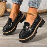 Fashion Buckle Patent Leather Loafers Women Plus Size 43 Round Toe Thick Heel Pumps Woman Thick Bottom Work Office Shoes Ladies