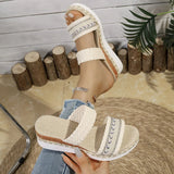 Bohemia Style Wedge Heel Sandals Women 2025 Summer Woven Platform Slippers Woman Lightweight Non Slip Thick Sole Casual Sandles