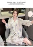 Spring and summer new Chinese style pajamas, ice silk long sleeves, large size home clothes set, retro buckle home clothes