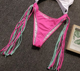 DEKA Long Tassel One Piece Swimwear Hollow Out Women Backless Swimming Suit Cut Out Halter Cross Swimsuit Female Beachwe Bathing