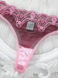 Sexy Pink Floral Lace Bra Thong Set Women Satin Trim Padded Underwire 2‑Piece Sheer Mesh Intimate Lingerie Sleepwear ZA825289