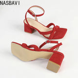 Summer New Styles Fashion Exposed Toe High-heeled Women's Sandals Suede Surface Buckle Sexy Party Square Heel Women Sandals