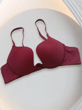Women's Essentials Deep U Multi-Way Push Up Convertible Low Cut Plunge Bra Deep V Bra Wine