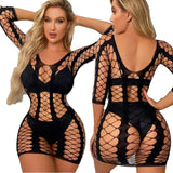 Women Sexy Fishnet Long Sleeve Cover Up, Sheer Bodycon Sleepwear See Through Beachwear Without Bikini