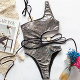 Sexy Snake Printed One Shoulder Wrap Around Cut Out Women Swimwear One Piece Swimsuit Female Bather Bathing Suit Swim V1892C