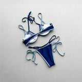 Halter Splicing Bikini Female Swimsuit Women Swimwear Two-pieces Bikini Set Underwired Strappy Bather Bathing Suit Swim V8173