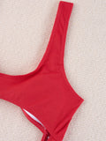 Sexy Hollow Out Thong Bikini 2026 Women Black Red Ribbed Backless Tummy Cut Out One Piece Swimsuit Beach Bathing Suit Swimwear