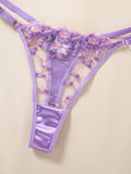 Sheer Floral Embroidery Lingerie Set Satin Trim Push Up Bra+Thong For Women Romantic Date Night/Anniversary Underwear ZA825246