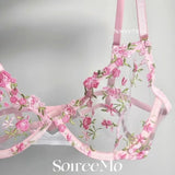 Everyday French Lace Bra Set Sheer Mesh Underwire Large Bust Support Floral Embroidery Comfort Wear Sexy MOYISU Panty Tushy Set