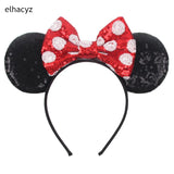 2025 Chic Disney Embroidery Sequin Minnie Ears Headband DOT Bow Hairband Girls Women Party Head Wear Kids DIY Hair Accessories