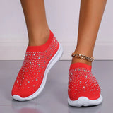 Women's Slip-On Crystal Sneakers 2025 Breathable Mesh Plus Size 35-43 Casual Flats Women Comfort Soft Sole Running Walking Shoes