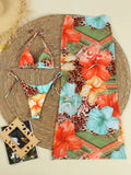 3 Pieces Halter Triangle String Bikinis 2026 Print Swimwear Female Sexy Swimsuit Women & Beach Dress Bathing Swimming Swim Suit