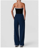 New Contrasting Striped Yoga Sets Women Hanging Neck Slim Sports Vest Gym Outfits High Waist Pocket Pants Running Fitness Suits