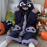 Cartoon Bat Plush Women's Pajamas Robes Anime Nightgown Winter Kawaii Animal Night Dress Halloween Party Vampire Cosplay Costume
