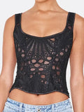 Lace Double Layer Fitted Corset Casaul Style Waist Trainer Mesh Solid Color Hollow Out Backless Suspenders Sleeveless Top CSSX