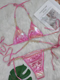 Wrap Around Halter Metal Chains Bikinis 2025 Diamond Bikini Women Swimsuit Female Swimwear Two Pieces Bikini set Bathing Suit
