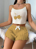 New 2pcs Pajamas Set for Women Casual Simple Ground Wool Halter Vest Shorts Set Home Wear Sleepwear Loungerwear