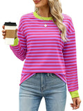 Autumn Winter Long Sleeve Basic T-Shirts Women Stripe Print Round Neck Casual Loose Fit Tunic Tops Streetwear