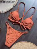 7 Colors New Cross Back Bikini Female Swimsuit Women Swimwear Two-pieces Bikini set High Leg Cut Bather Bathing Suit Swim V8252