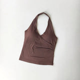 Sexy V-neck Cross Halter Neck Yoga Vest Sleeveless Sports Bra with Chest Pad Naked Sense Fitness Top with Beauty Back Design for