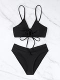 New Women's Swimsuit High Waist Two Piece Bikini Set Hollow Out V-neck Bandage Cross Backless Beach Swimwear Summer Bathing Suit