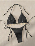 Sexy Bikini Set Shell Designer Swimsuit 2025 White Black Push Up Micro Bikinis Summer Bathing Suit Tie Side Triangle Swimwear