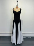 Color Matching Spaghetti Strap Dresses Women Sexy Low Cut Slim Slit Long Dress Fashion Party Prom Evening Vestidos Female