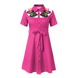 Western Cowgirl Printed Dress Halloween Cosplay Costume Summer Cowboy Button-Down Dress Short Sleeves 100% Cotton Sexy Dress