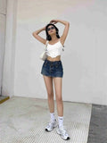 WOMENGAGA Korean Style Spicy Girl Denim Half Body Short Skirt Female Slim Tight Ultra Short A-line Slim Hip Skorts Fashion 3POJ