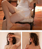 Toucheart Hot Sleeping Skirt Sling DeepV Lace Contrast Color Slim Plunge Embroidery Floral Interesting Romantic Delicate Pajamas