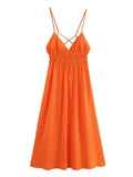 Foridol Orange Backless Tie Up Sexy Summer Women Dress V Neck A-line Beach Slip Dress 2025 Spaghetti Strap Party Midi Vestidos