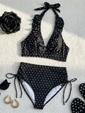 S - XL Polka Dot V Neck High Waist Bikini Female Swimsuit Women Swimwear Bather Bathing Suit Swim Two-pieces Bikini set K8111