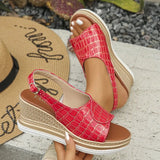 Buckle Strap Wedge Heel Sandals for Women Summer 2026 Plaid Pattern Platform Sandals Woman Thick Bottom Anti Slip Beach Shoes