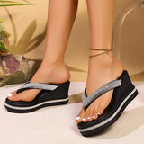 Women Wedges Flip Flops Summer Platform Shoes Indoor Street Bling Slippers Round Toe Mid-Heel Slip On Female Leisure Sandals
