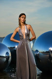 Sexy Deep V Halter Neck Long Dress Women Elegant Bandage Patchwork Luxury Evening Dresses Solid Color Hot Girls Party Vestidos